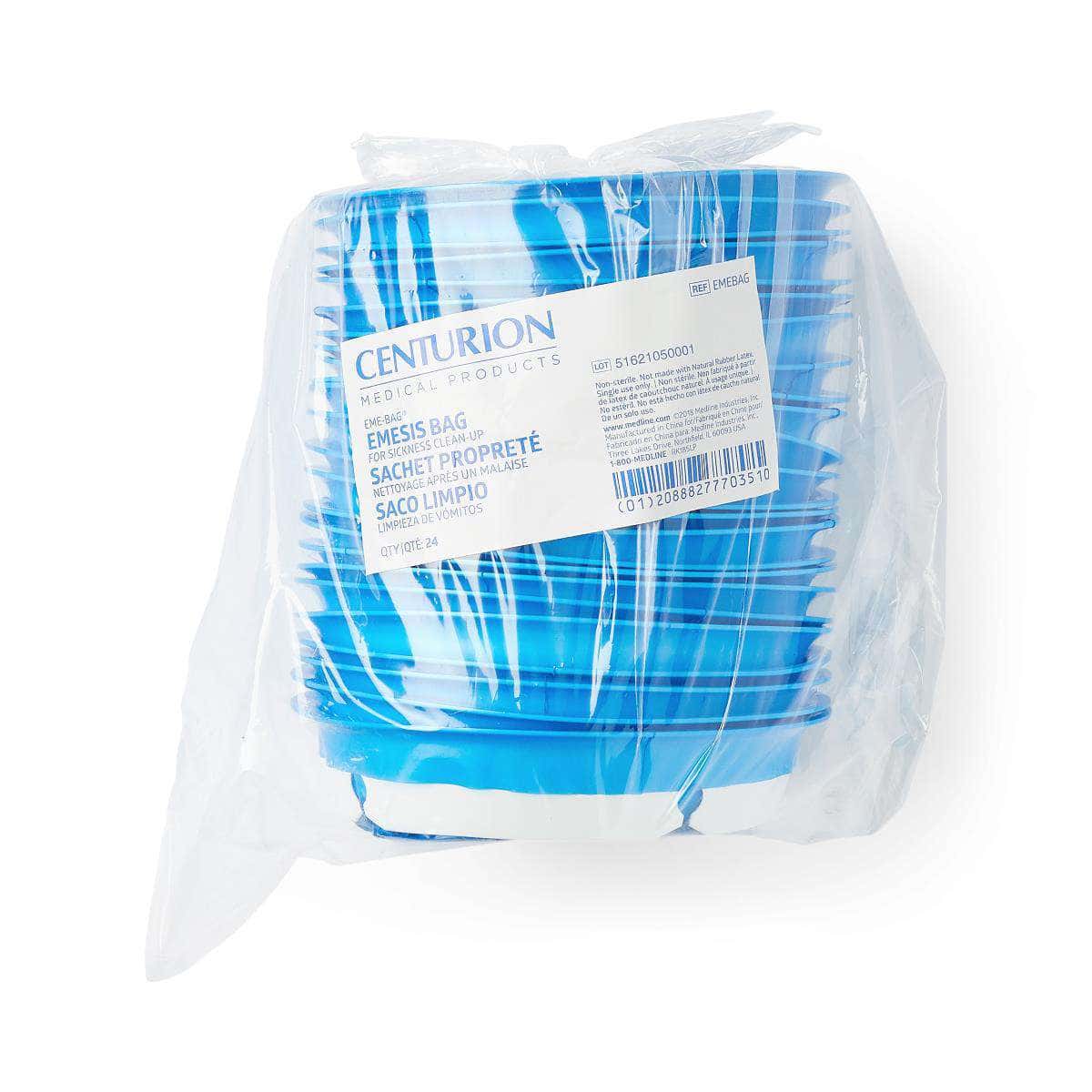 Medline Centurion HDPE Graduated Emesis Bag with Rigid Ring, Blue - Case of 144 - Image 2