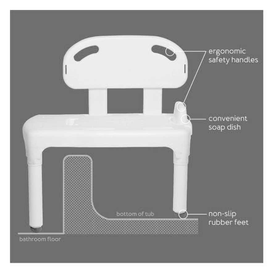 Carex Plastic Bath Transfer Bench Without Arms, White - Image 4