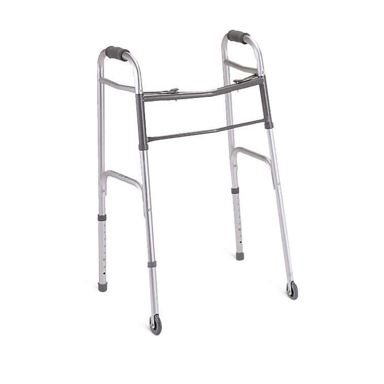 Medline Two-Button Folding Walker with 3" Wheels - Image 2