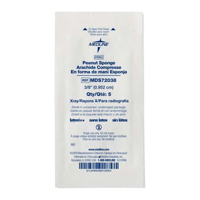 Medline X-Ray Detectable Sterile Peanut Sponge, Small, 3/8" - Package of 5 - Image 1
