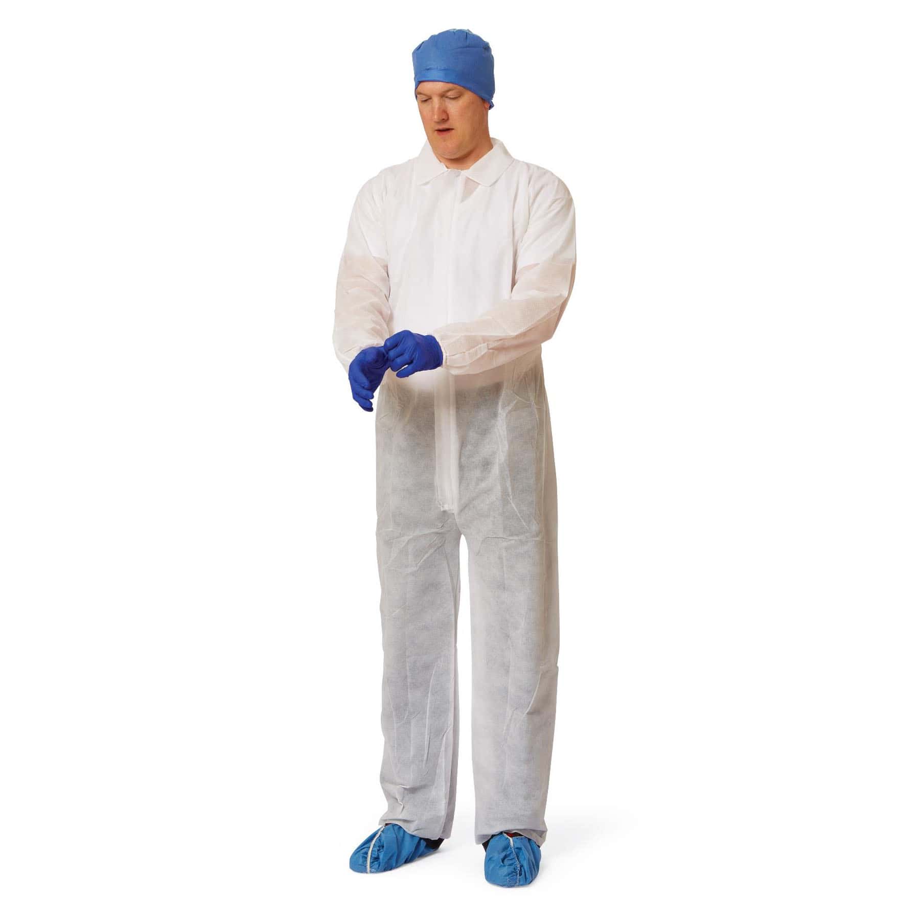 Medline Heavyweight Spunbond Polypropylene Coveralls, 4XL, White - Case of 25 - Image 1