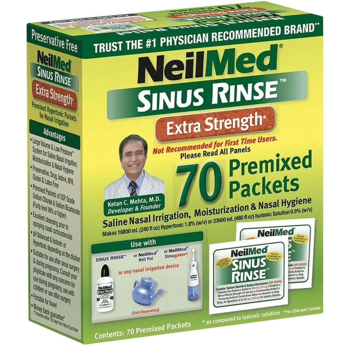 NeilMed Sinus Rinse Hypertonic Premixed Refill Packets - Box of 70 - Image 1