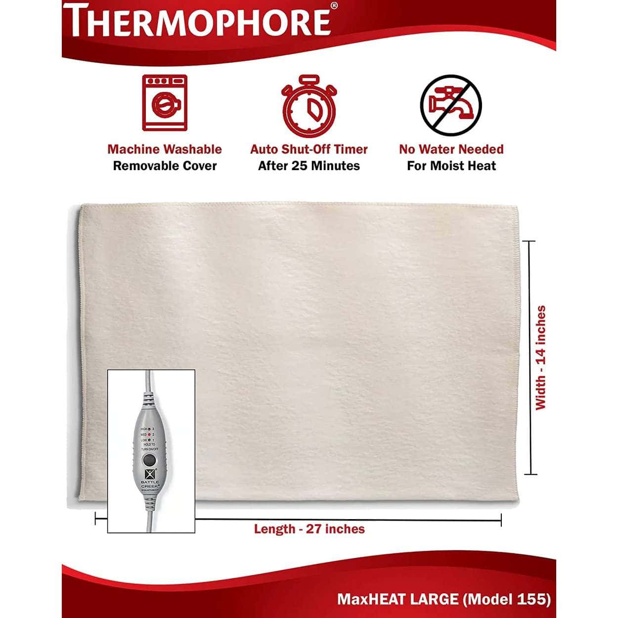 Thermophore MaxHEAT Electric Moist Heating Pad, Reusable - Image 3