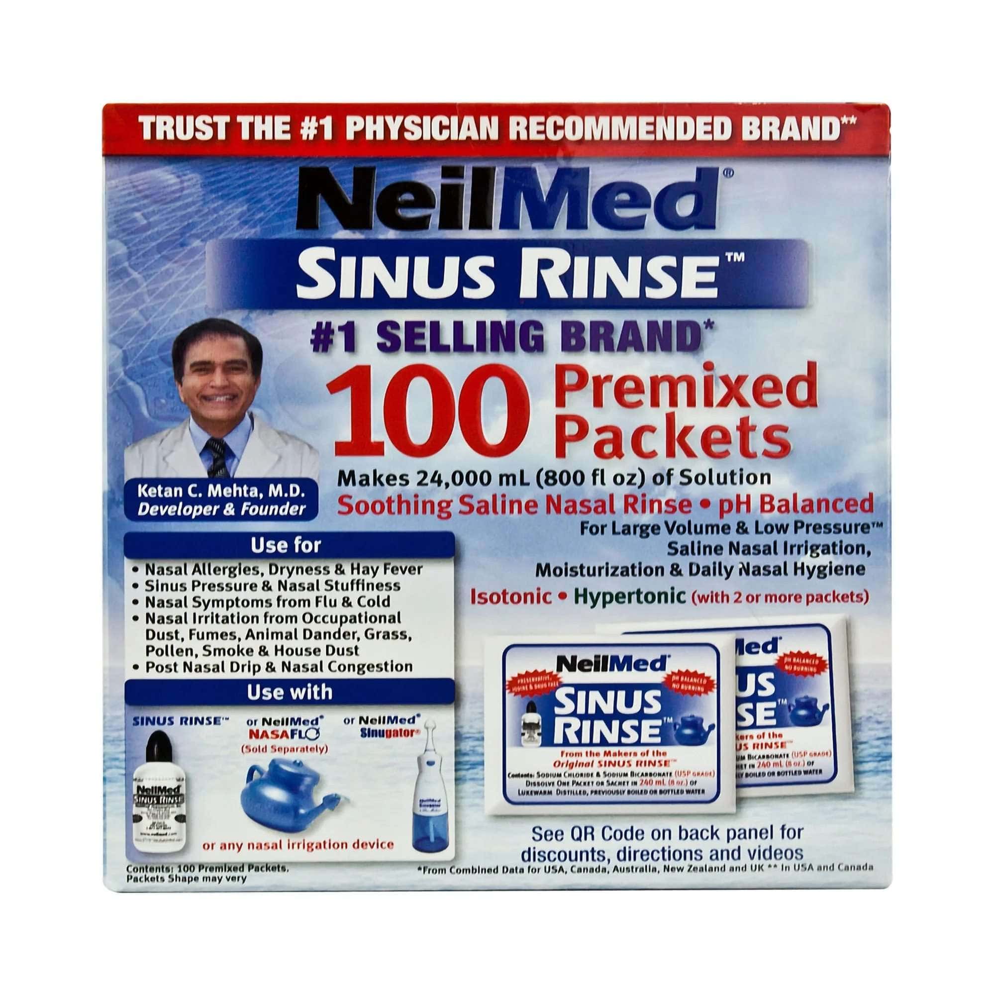 Neilmed Sinus Rinse Saline Nasal Rinse Refill Kit Powder For Solution - Box of 100 - Image 1