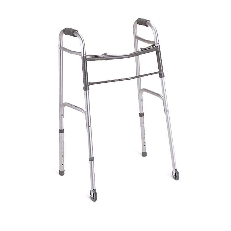 Medline Two-Button Folding Walker with 3" Wheels - Image 1