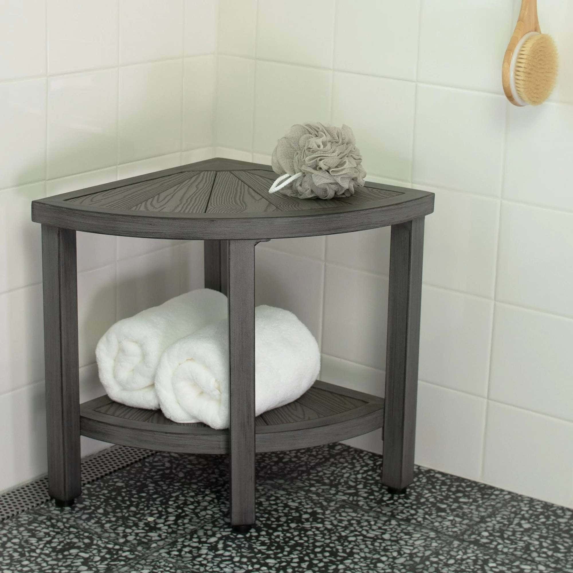 Medline Aluminium and Faux Wood Corner Bath Bench - Image 3