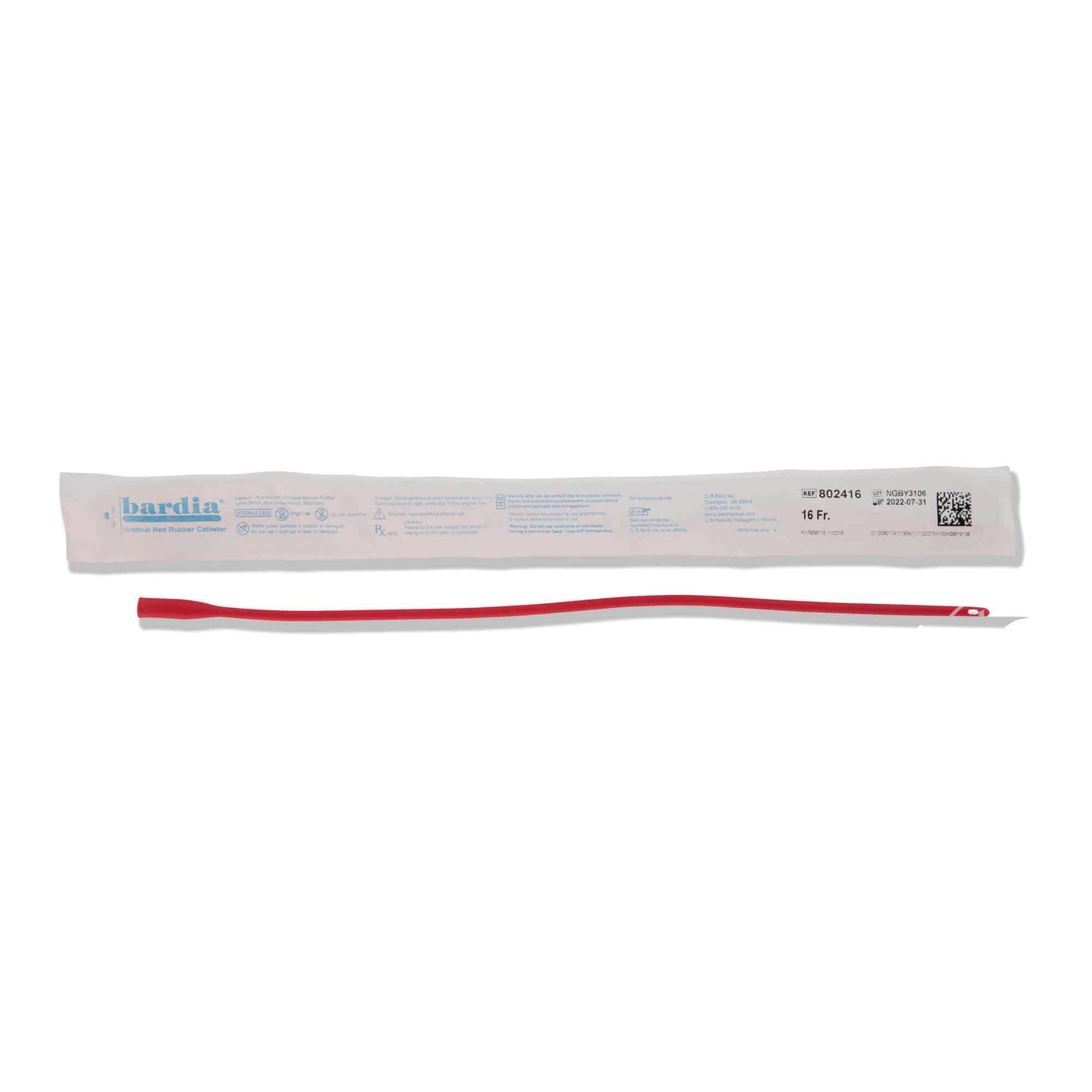 Bardia Red Rubber Intermittent Catheters, Coude Tip - Image 1