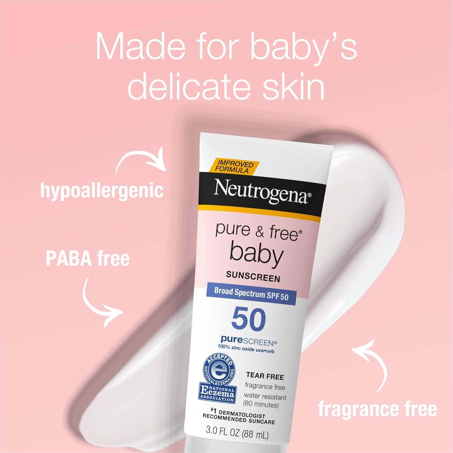Neutrogena Pure & Free SPF 50 Baby Sunscreen, 3 oz - Image 2