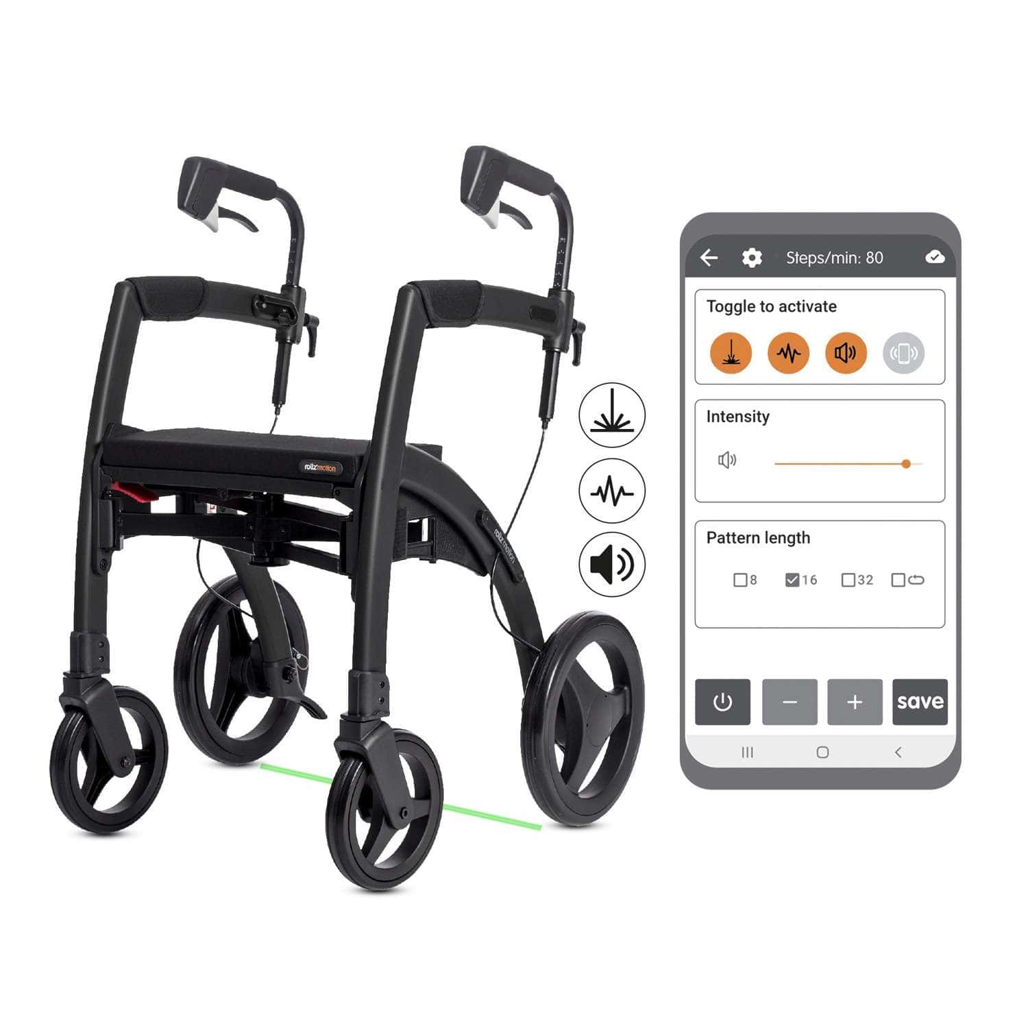 Rollz Motion Rhythm Matt Black Rollator - Image 4