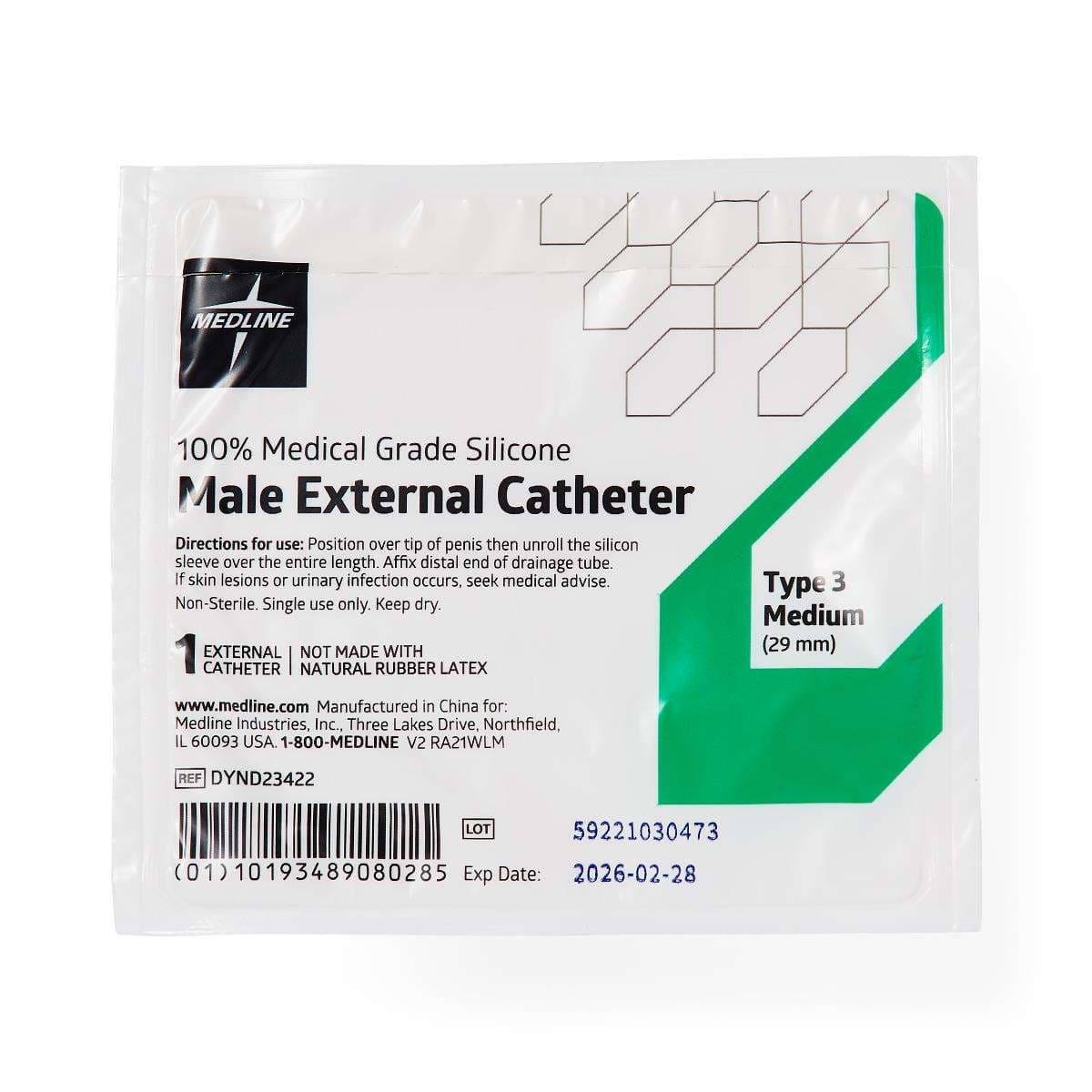 Medline Exo-Cath Type 3 Extended Silicone Male External Catheters, Size M (29 mm) - Case of 30 - Image 1