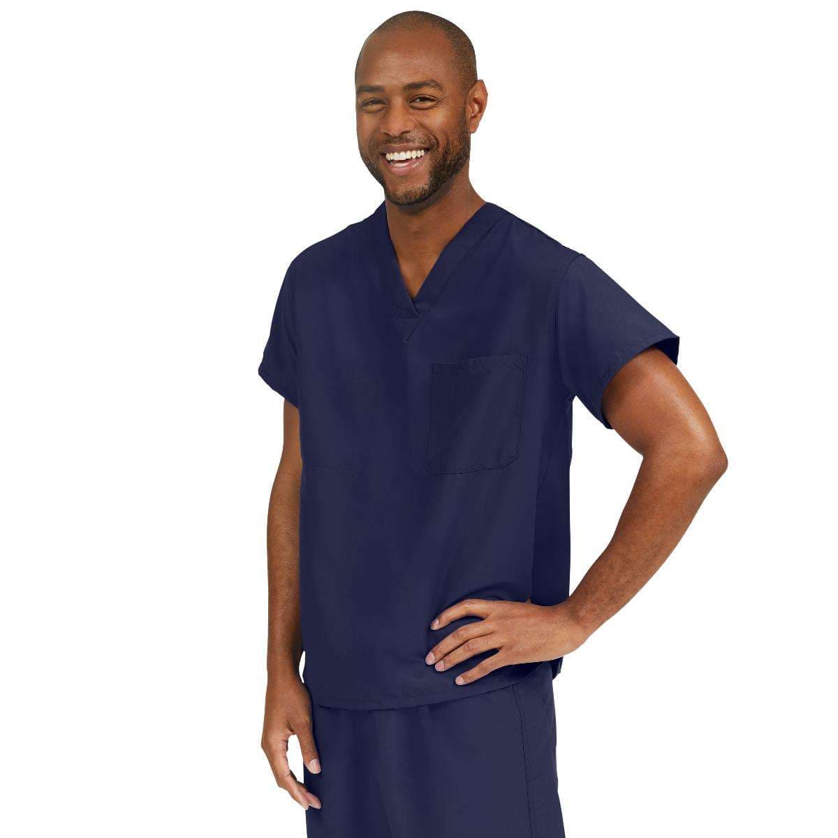 Medline PerforMAX Unisex Reversible V-Neck Scrub Tops with 2 Pockets, Navy, 2XLarge - Image 1