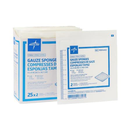 Medline Sterile Gauze Sponge, 4 x 4 Inch - Box of 25 - Image 1