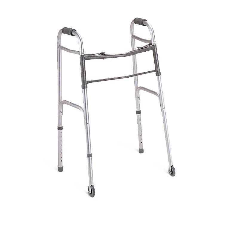 Medline Two-Button Folding Walker with 3" Wheels - Case of 4 - Image 1