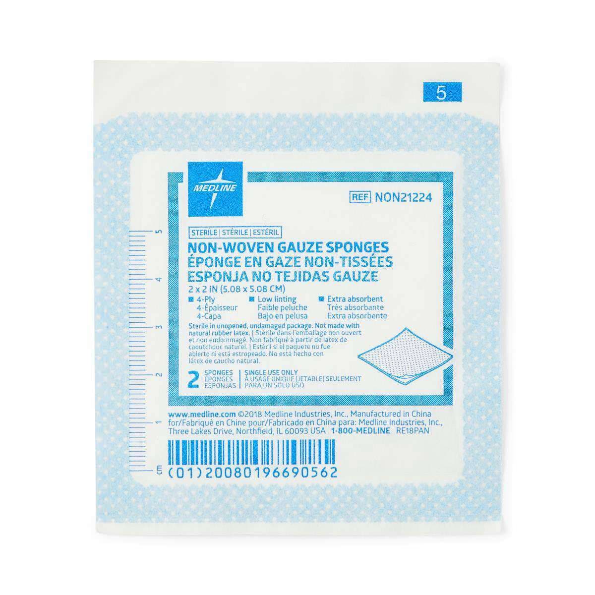 Medline Standard Nonwoven Gauze Sponges, 4 Ply, 2 x 2 Inch - Package of 2 - Image 1