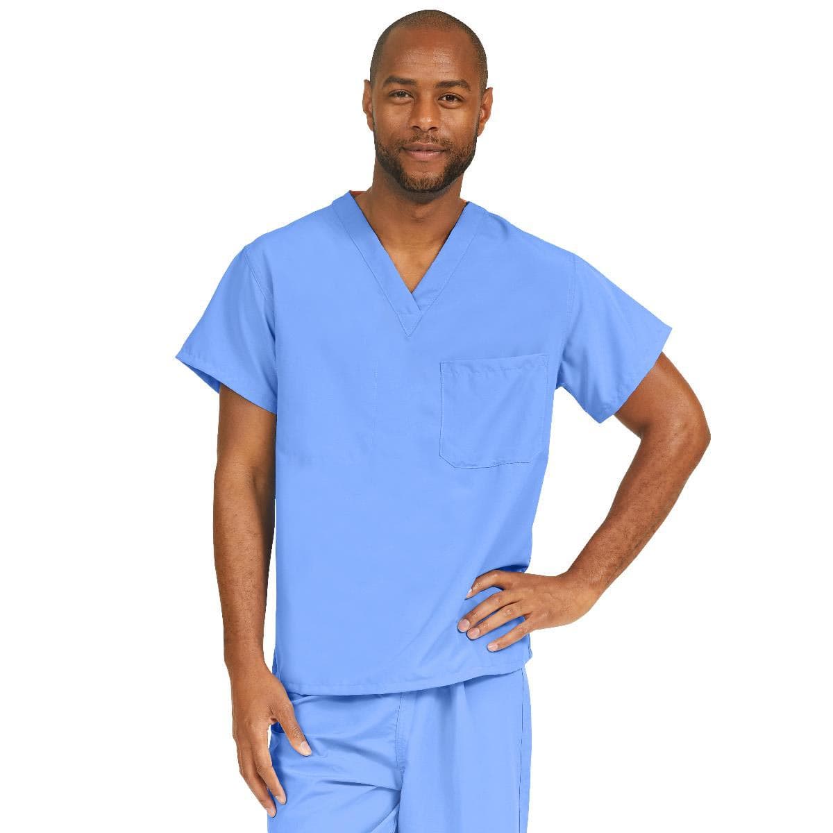 Performax Unisex Reversible V-neck Scrub Tops, Ceil Blue, Medium - Image 1