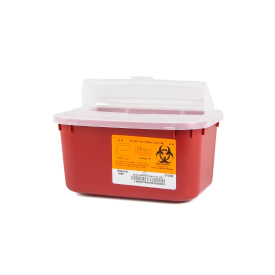 Medegen Medical Sharps Container, Red Base, 5 H x 10 W x 7 D Inch, 1 Gallon - Case of 24 - Image 1