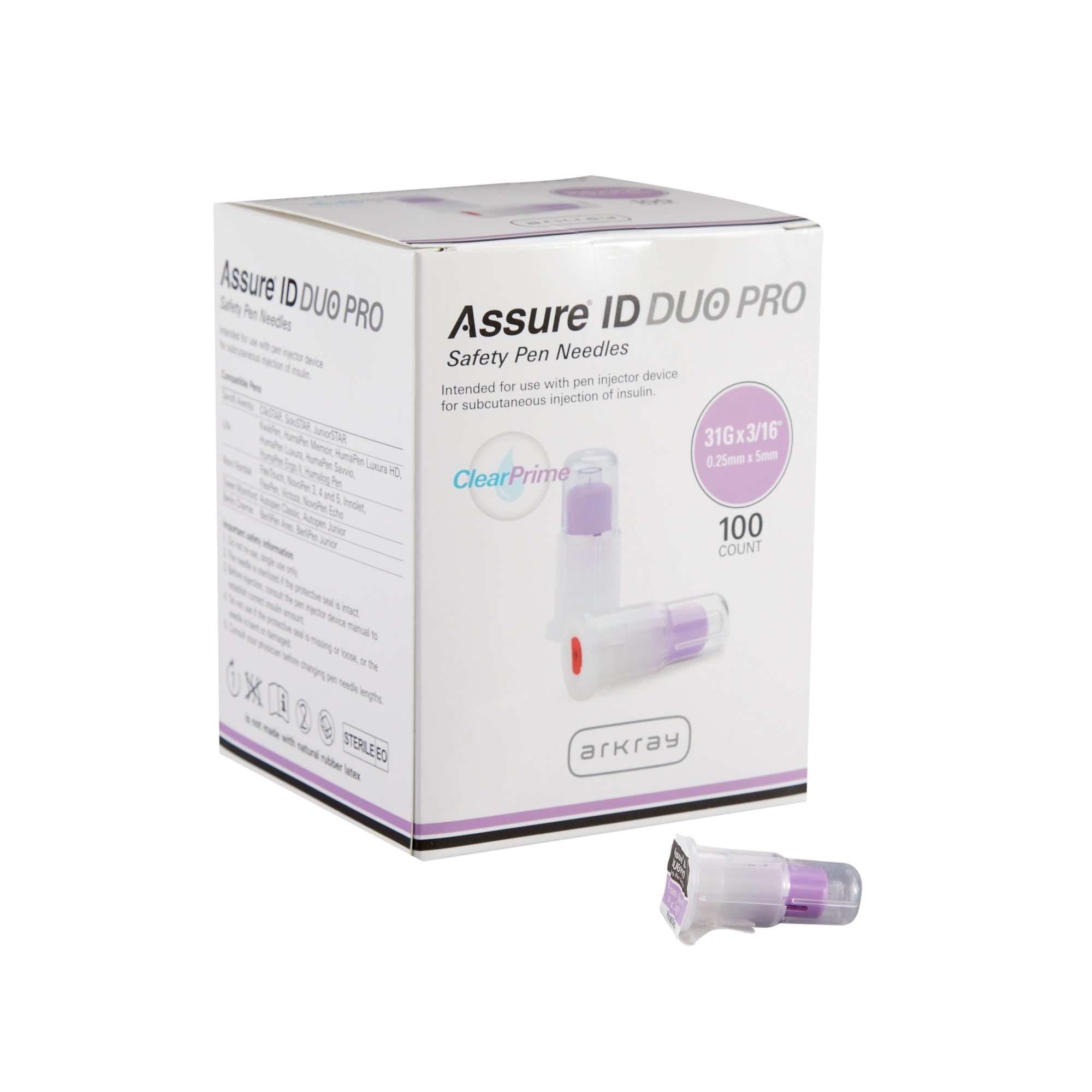Arkray Assure ID DUO Pro Safety Insulin Pen Needle, 31 Gauge - Box of 100 - Image 1
