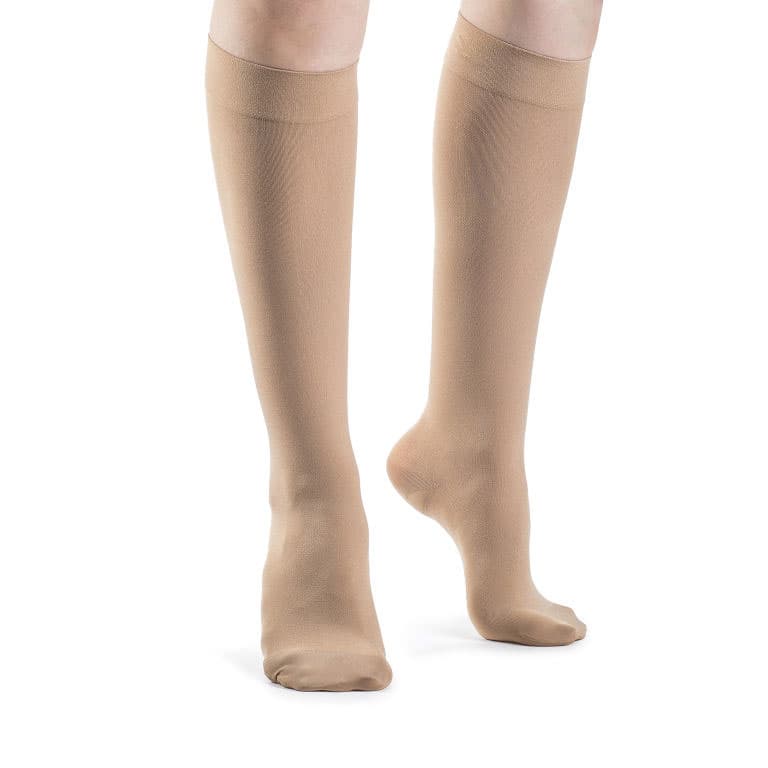 Sigvaris Women's Style Soft Opaque Calf-High Compression Socks, 20-30 mmHg, Closed Toe, Medium-Long, Nude - Pair - Image 1