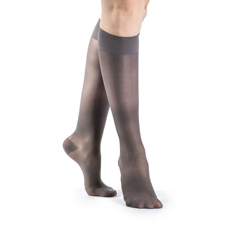 Sigvaris Sheer Fashion Knee High Compression Socks 15-20mmHg, Closed Toe, Size A, Charcoal - Pair - Image 1