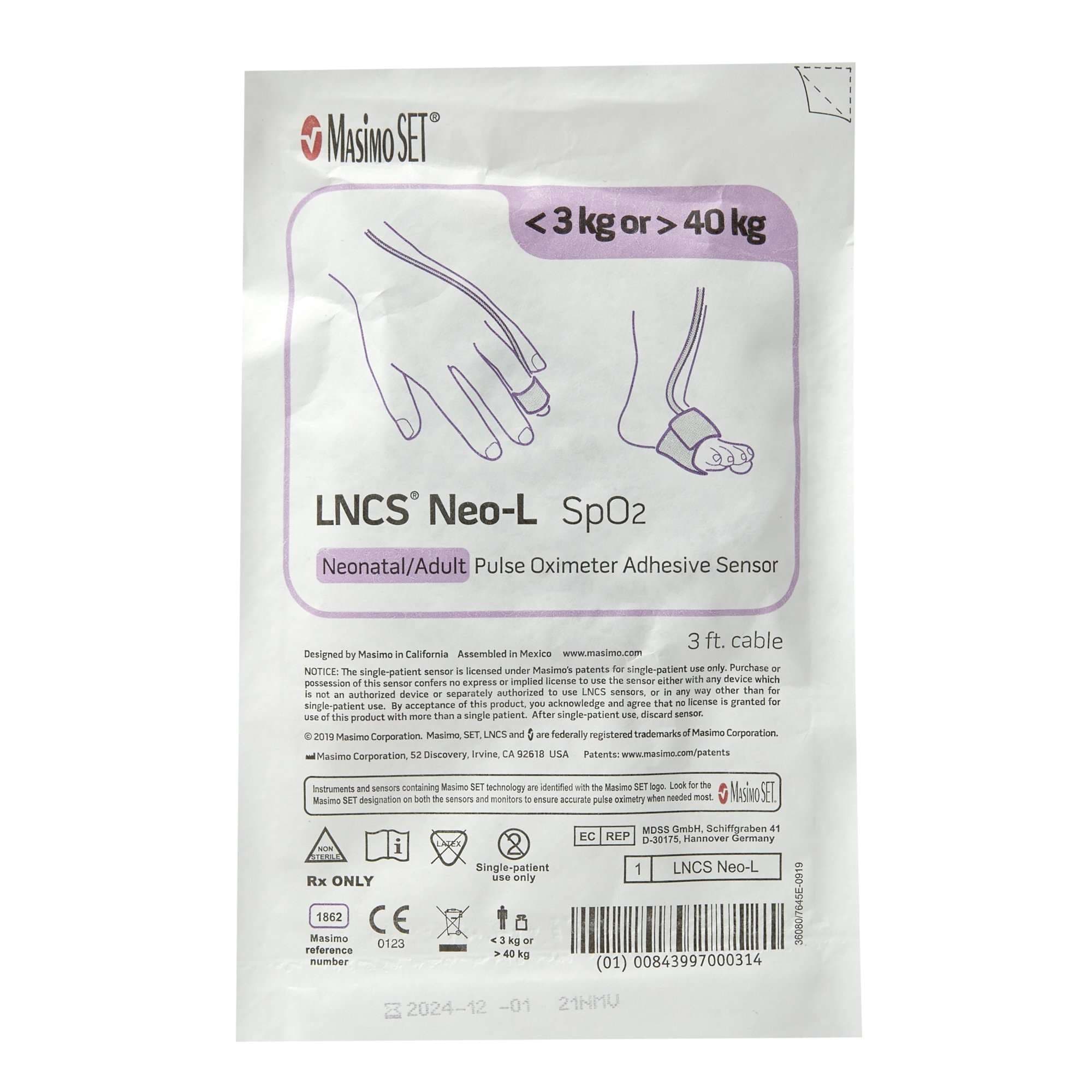 Masimo LNCS Neonatal SPO2 Adhesive Sensor 3 ft. L, Single Patient Use - Image 2
