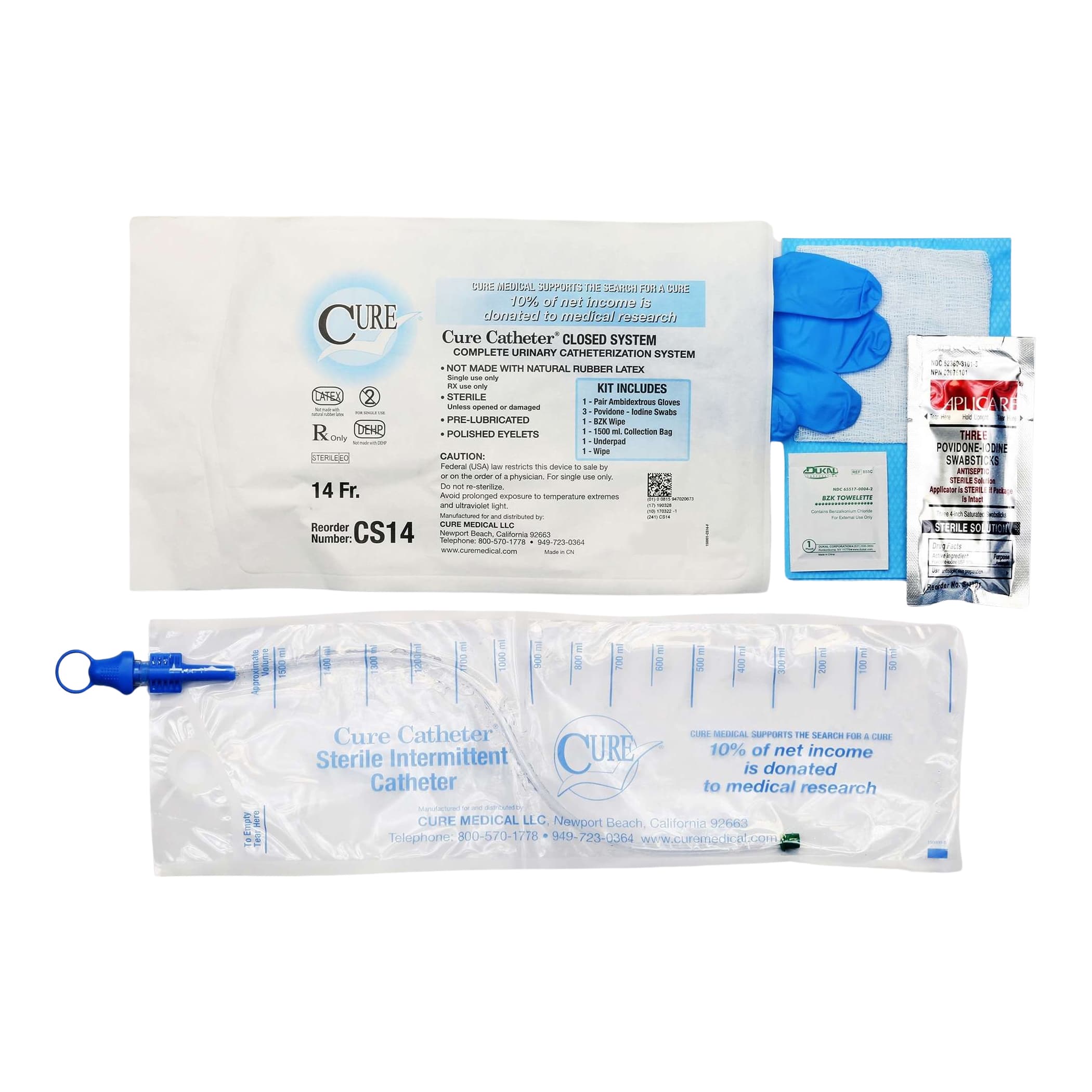 Cure Closed System Intermittent Catheter Kit, 14 Fr - Case of 100 - Image 1