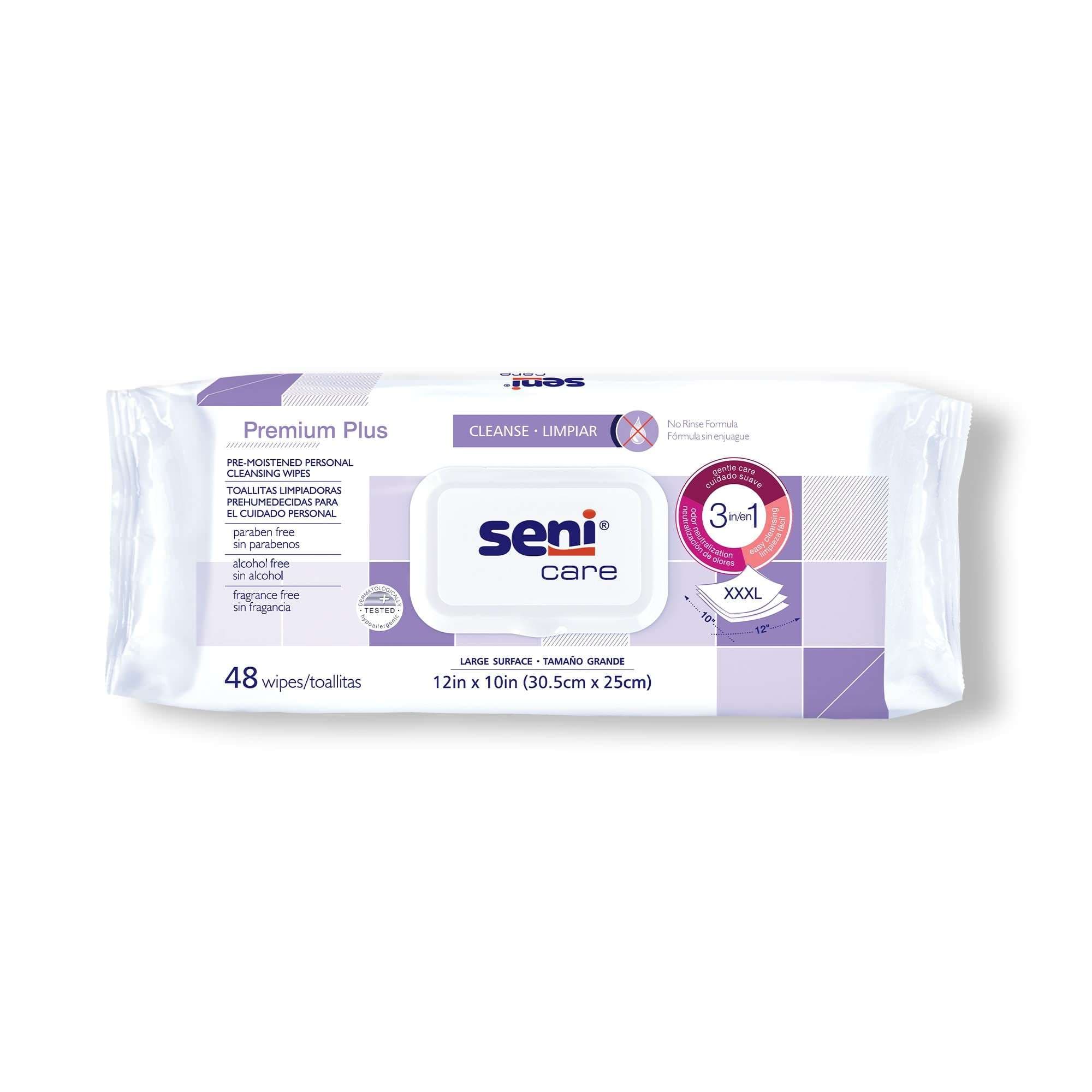 Seni Care Premium Plus Personal Cleansing Wipes, 10 x 12 Inch - Package of 48 - Image 1