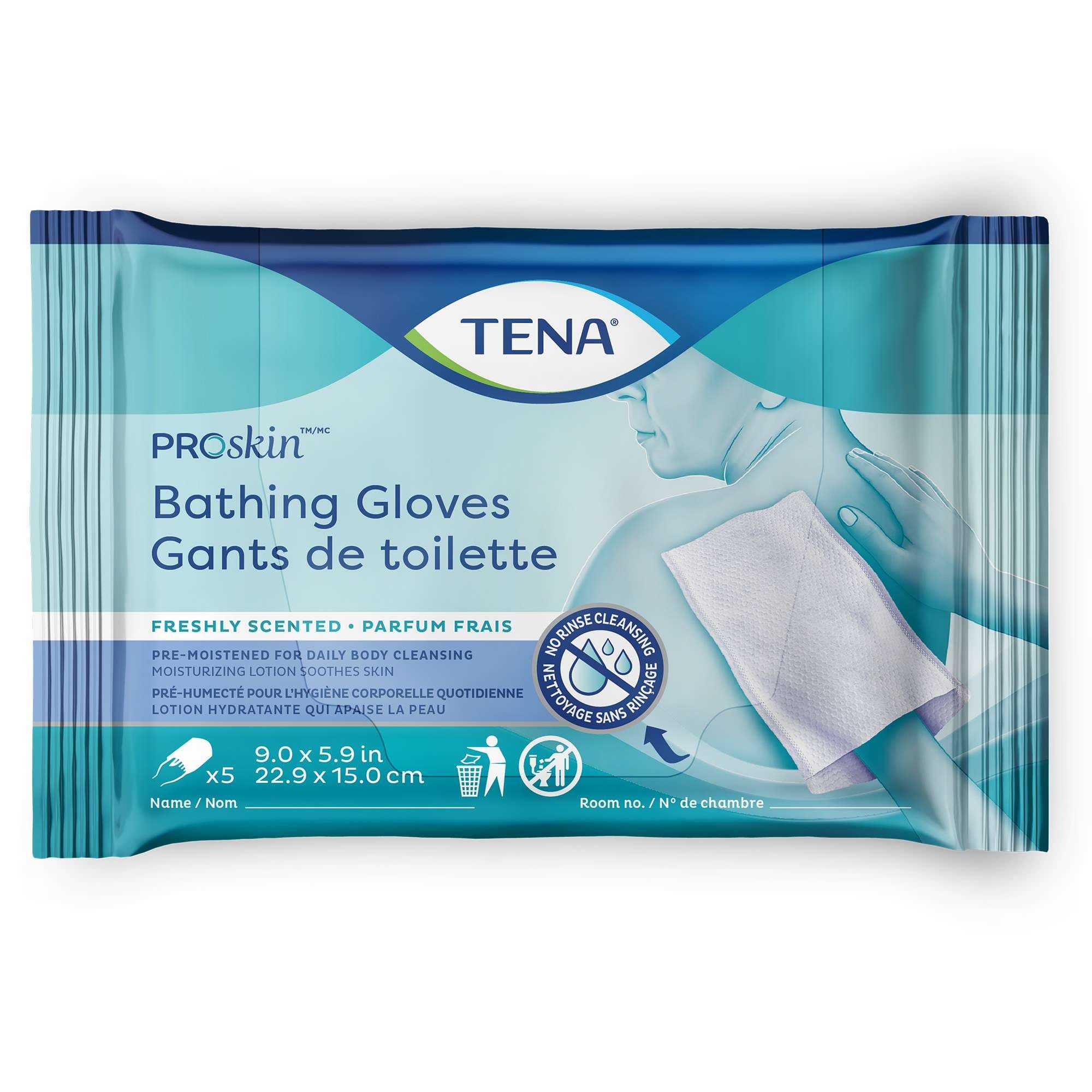 TENA ProSkin Rinse-Free Bathing Glove Wipe, Scented, 5.9 x 9 Inch - Case of 225 - Image 1