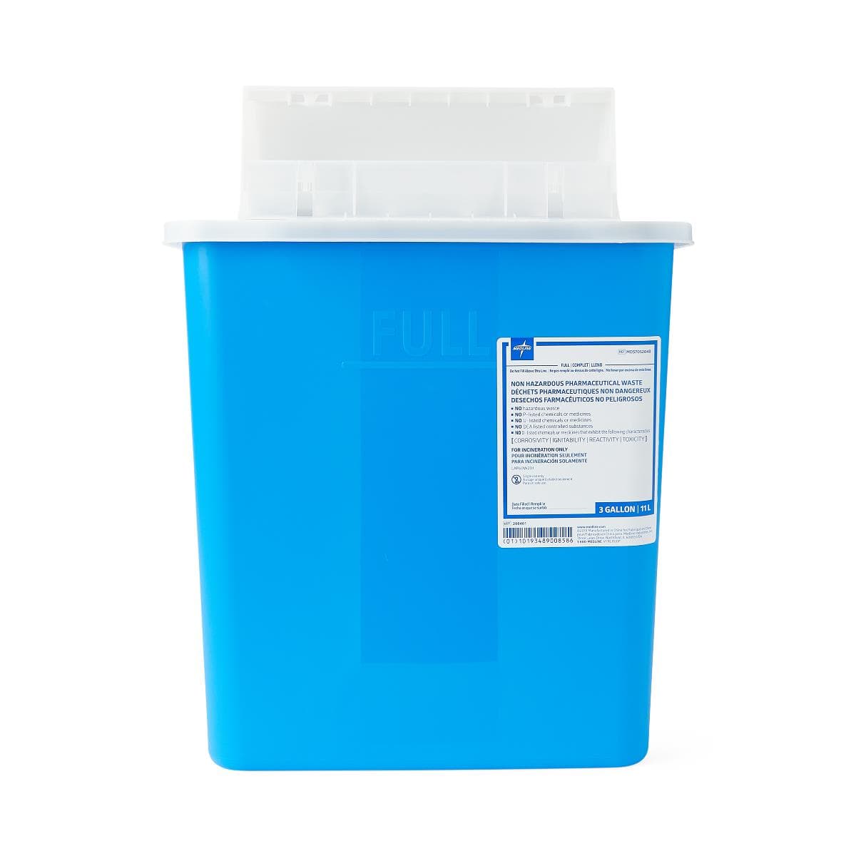 Medline Pharmaceutical Waste Container with Flap Top, Blue, 3 gal. - Case of 10 - Image 1