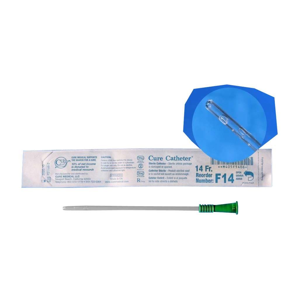 Cure Uncoated PVC Intermittent Catheter for Female, 14 Fr - Case of 300 - Image 1