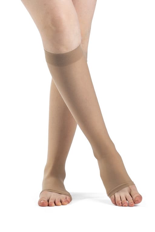 Sigvaris Women's Style Sheer Calf High Compression Socks Open Toe, 15-20mmHg, Small-Long, Natural - Pair - Image 1