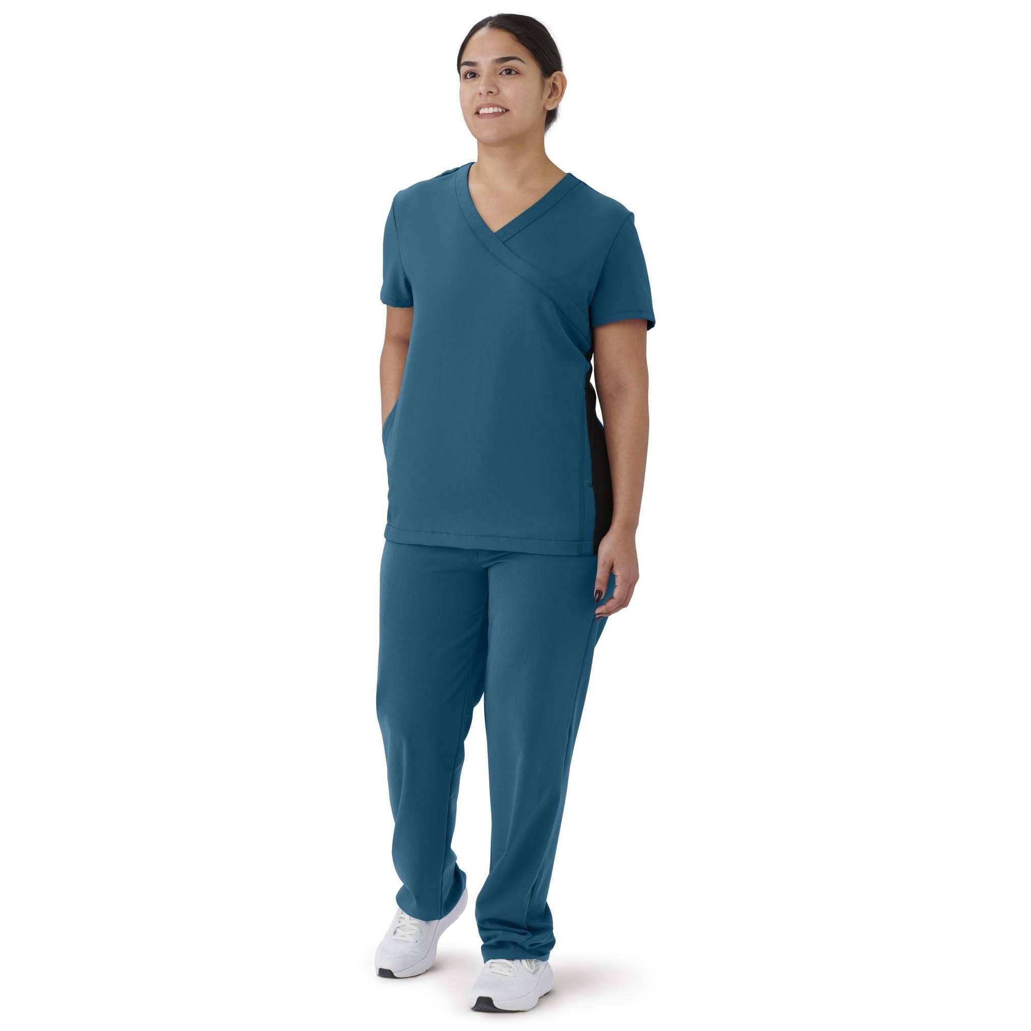 Medline Staten AVE Women's Yoga-Style Scrub Top, Caribbean Blue, 3XLarge - Image 1