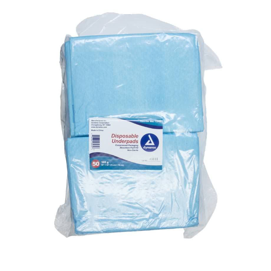 Dynarex Fluff Polymer Heavy Absorbent Underpad, 30 x 30 Inch - Case of 100 - Image 1