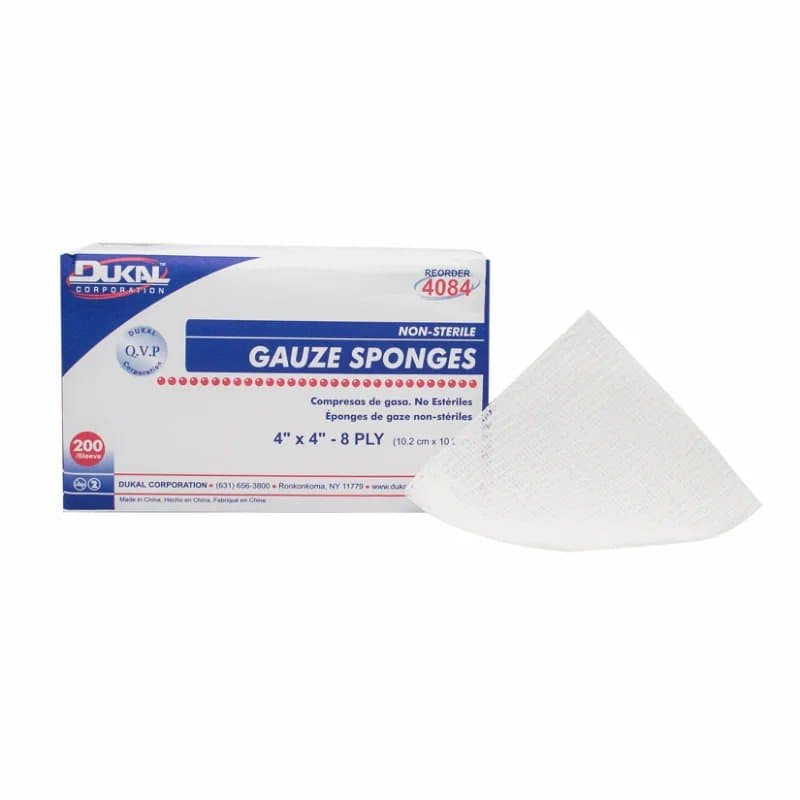 Dukal Cotton Gauze Sponge, 8 Ply, Non Sterile, 4 x 4 Inch - Box of 200 - Image 1