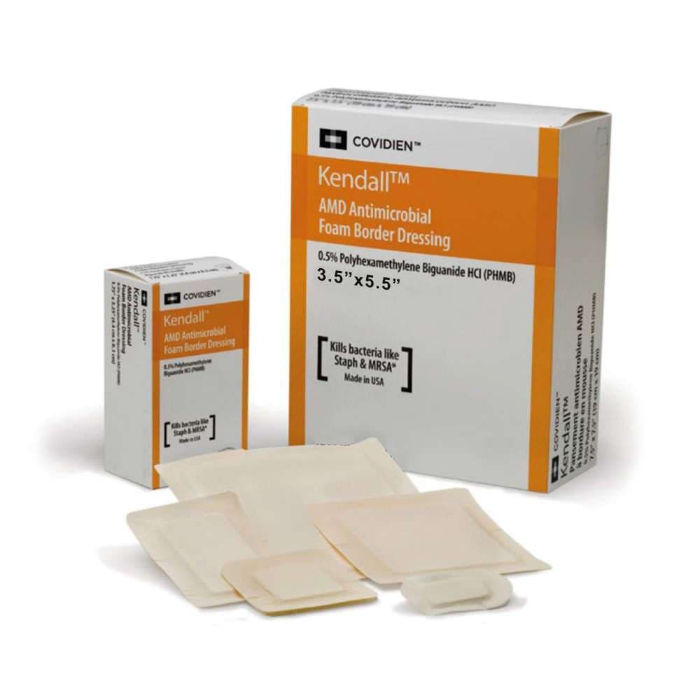 Kendall AMD Antimicrobial Foam Border Dressings, 3.5 x 5.5 Inch - Image 1
