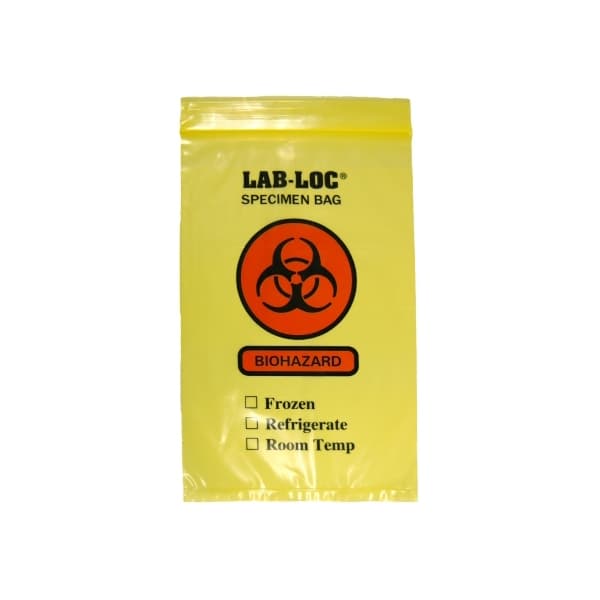 Lab-Loc NonSterile Specimen Transport Bag with Document Pouch, Yellow Tint, 6 x 9" - Package of 100 - Image 1