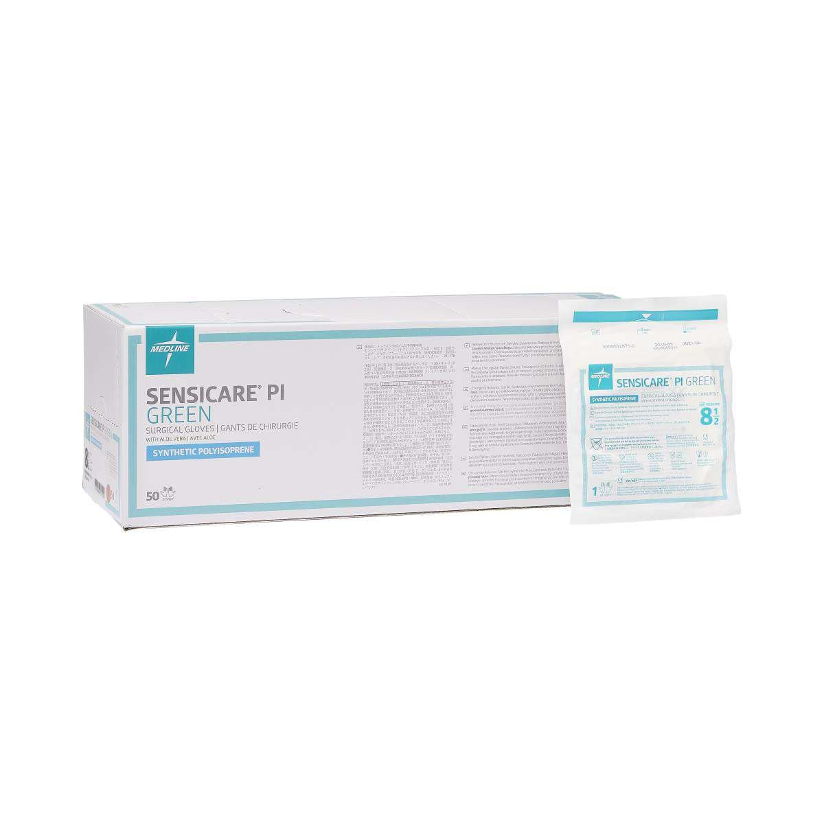 SensiCare PI Green Powder-Free Surgical Gloves, Size 8.5 - Case of 200 - Image 1