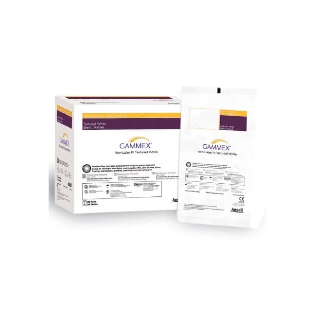 GAMMEX Non-Latex PI Textured Surgical Glove White Neutral Beaded Cuff Standard, Size 6.5 - Box of 50 - Image 1