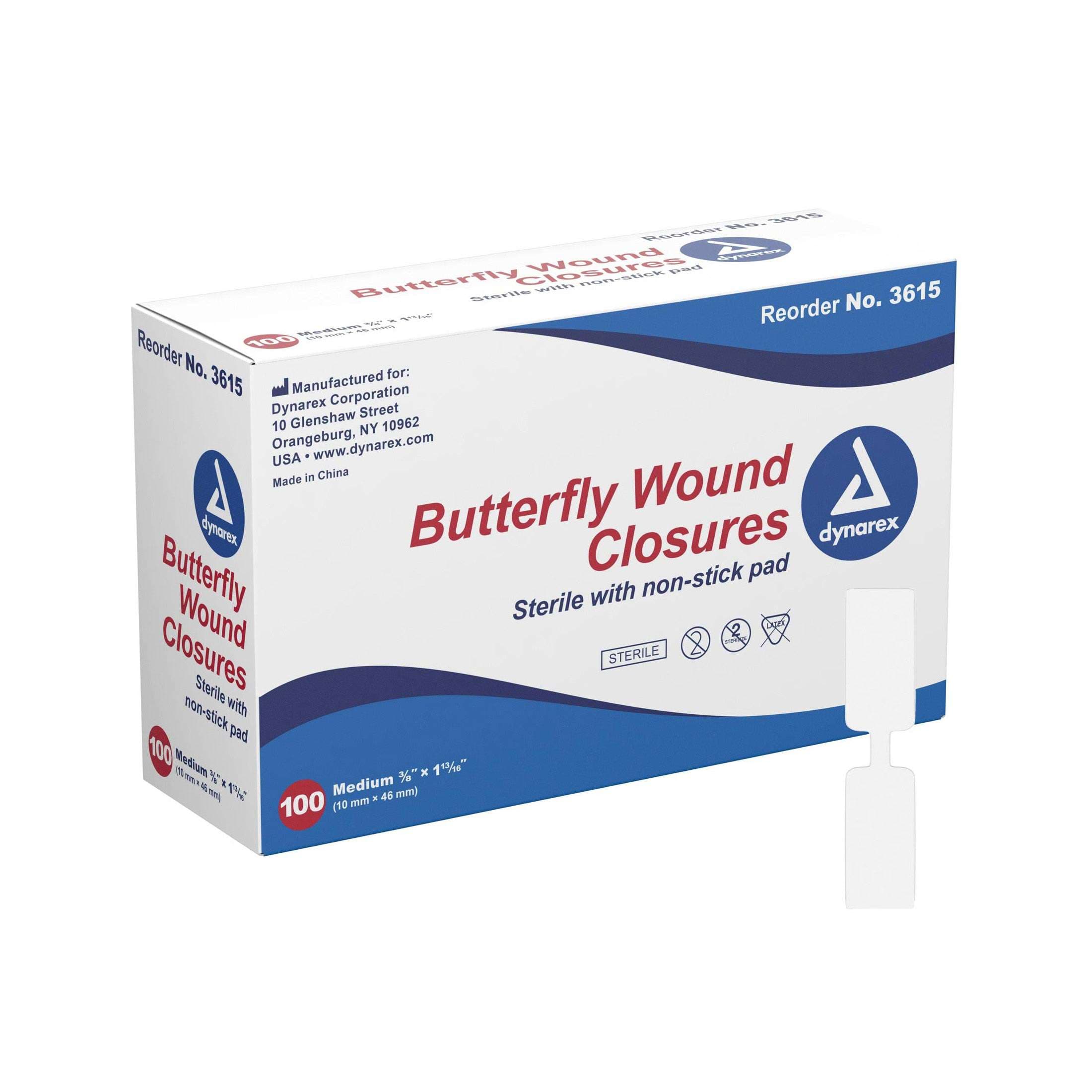 Dynarex Butterfly Wound Closure, 3/8 x 1-13/16 Inch - Box of 100 - Image 1