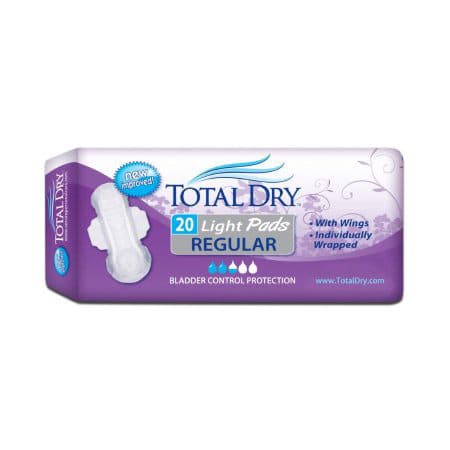 Total Dry Incontinence Light Bladder Control Pads with wings, regular - Package of 20 - Image 1