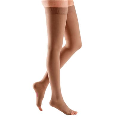Mediven Plus Thigh High 30-40mmHg Compression Stocking with Silicone Top Band Petite, Open Toe, Beige, Size II - Pair - Image 1