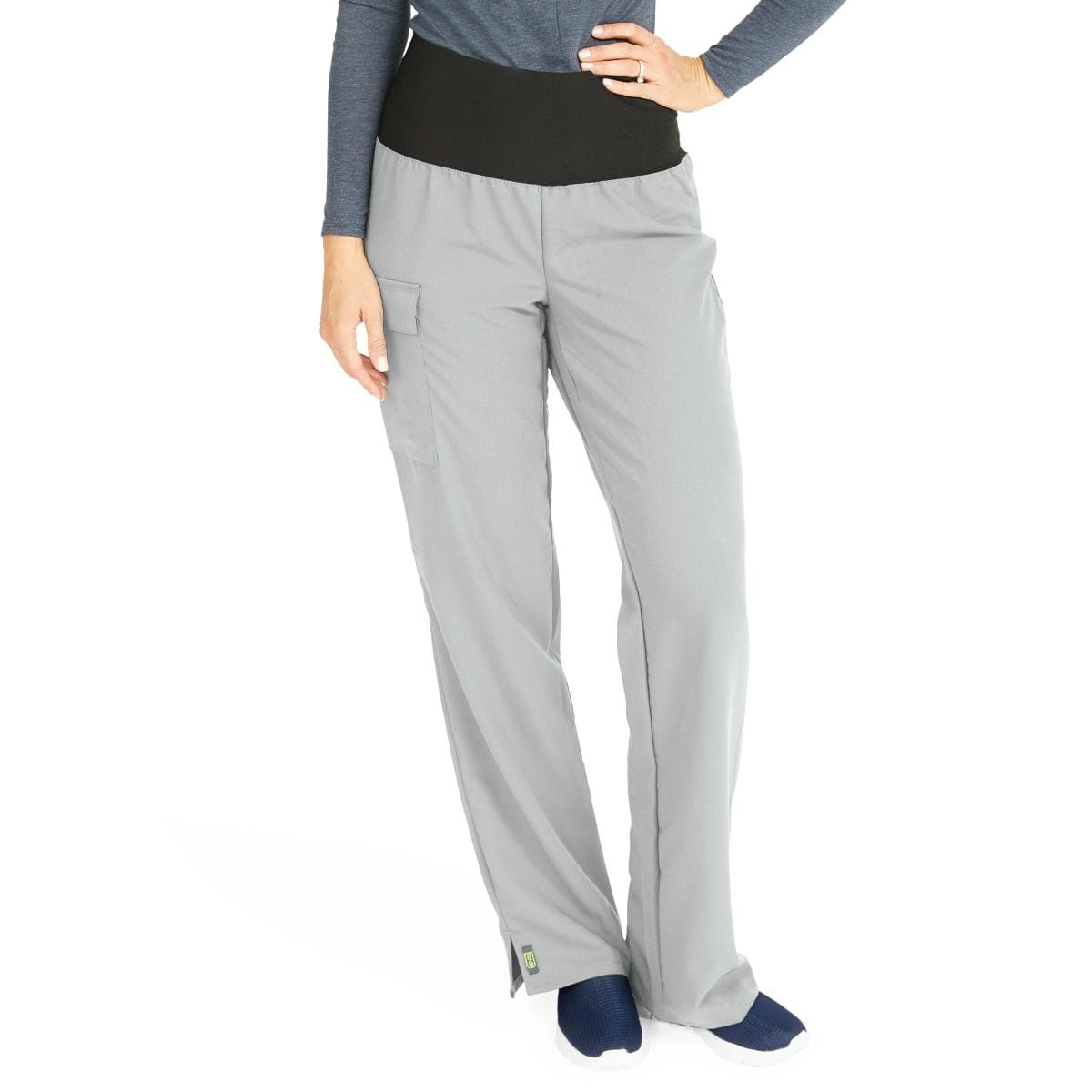 Medline Ocean AVE Women's Stretch Wide Waistband Scrub Pants with Cargo Pocket, Gray, Extra Small, Regular - Image 1