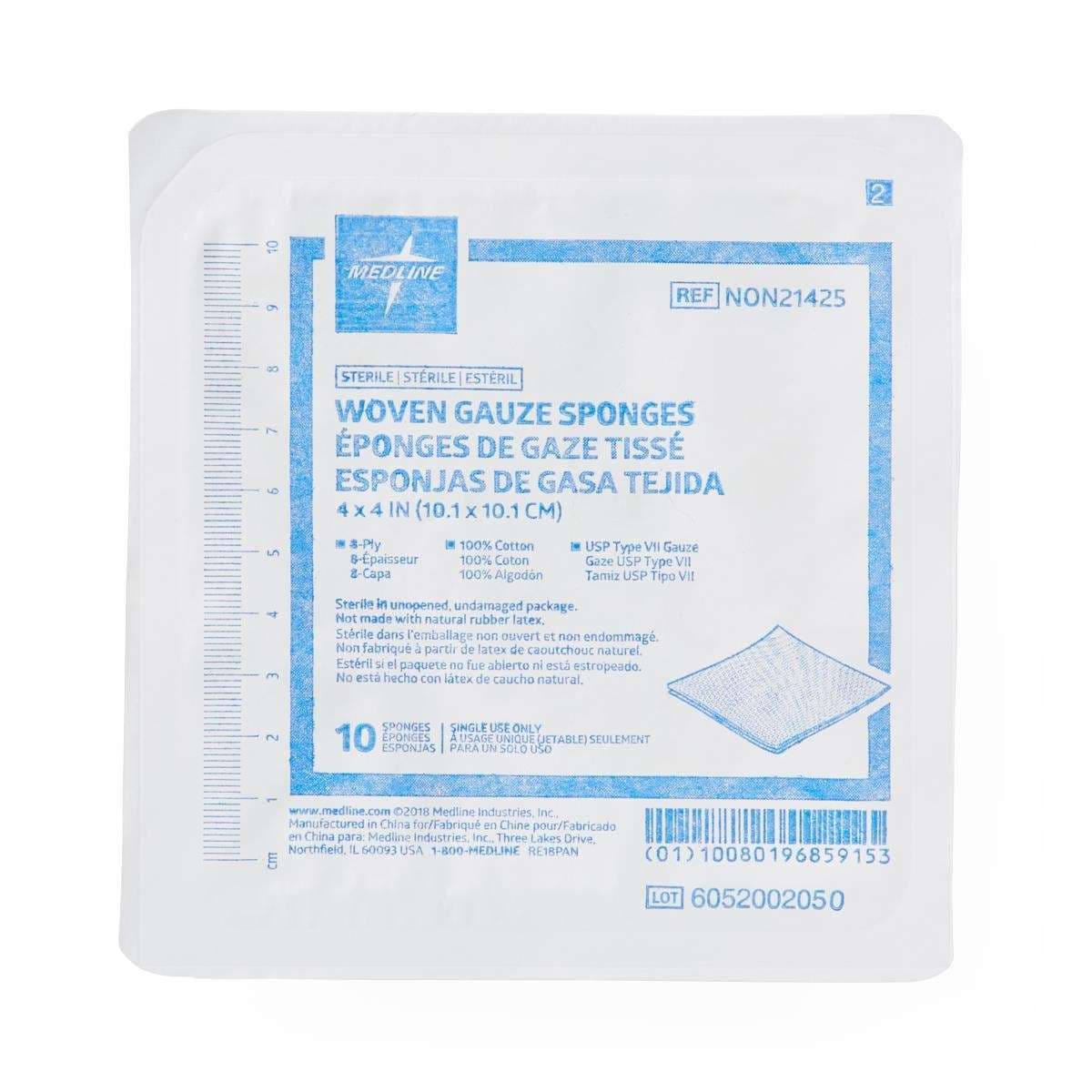 Medline USP Type VII Gauze Sponge White Square, 8 Ply, 4 x 4 Inch - Carton of 1280 - Image 1