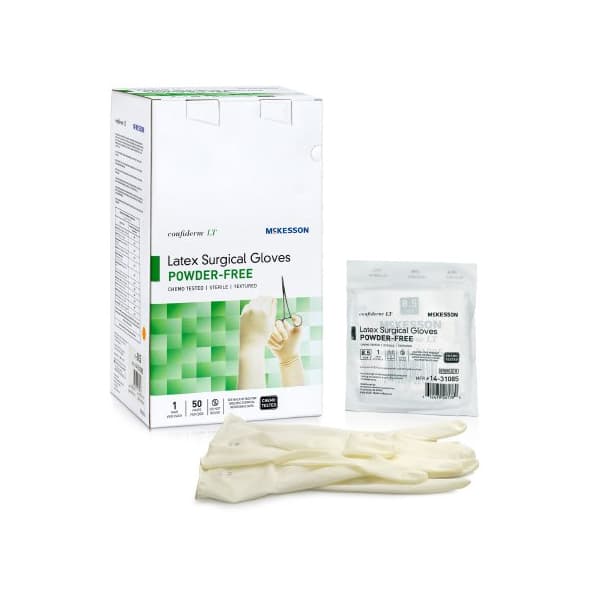 Confiderm LT Surgical Glove Ivory Neutral Neutral Beaded Cuff Standard, Size 8.5 - Case of 200 - Image 1