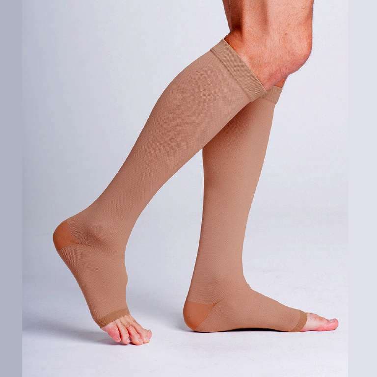 Sigvaris Unisex Natural Rubber Calf High Compression Socks, 40-50mmHg, Beige, Large Avg Short - Pair - Image 1
