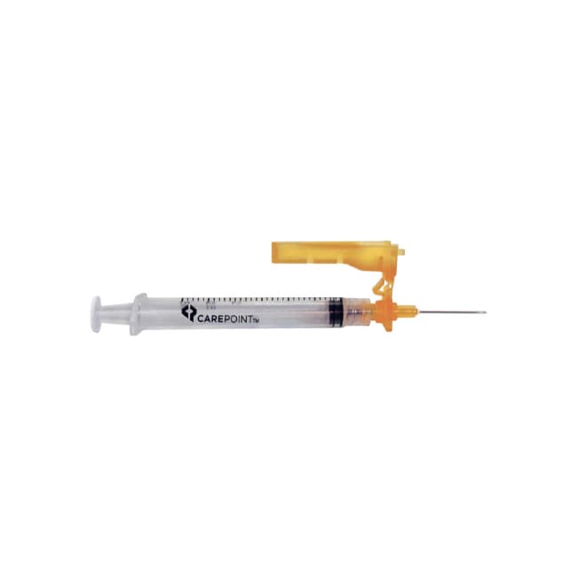 Carepoint Safety Safety Hypodermic Syringe with Detachable Needle, 25 Gauge, 1 Inch, 3 mL - Box of 50 - Image 1