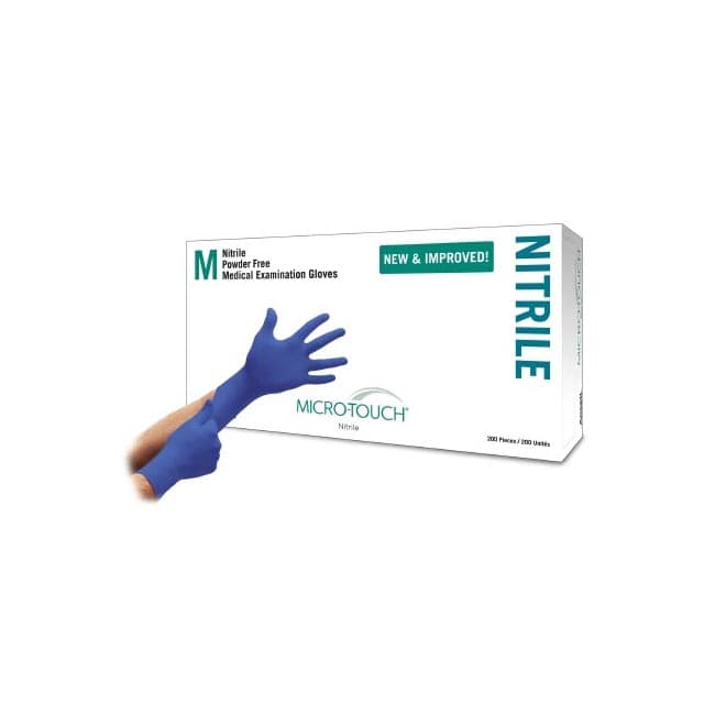 Micro-Touch Nitrile Exam Glove Blue Beaded Cuff 2 mil to 4 mil Range, Medium - Box of 200 - Image 1