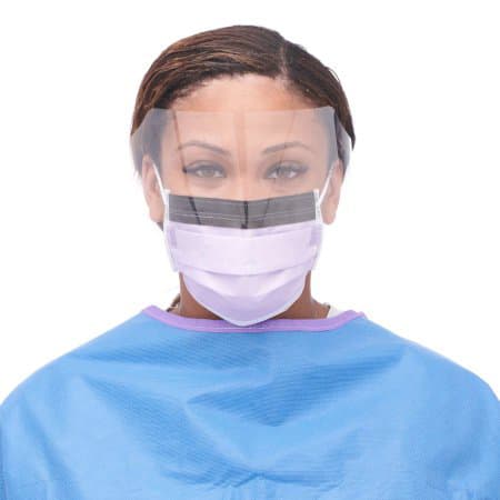 Medline ASTM Level 3 Procedure Mask with Eye Shield, Purple - Case of 100 - Image 1