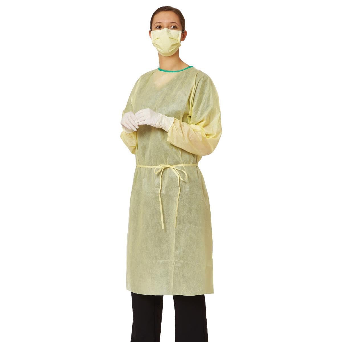 Medline Disposable SMS Medium-Weight Yellow Isolation Gown, Large - Case of 100 - Image 2
