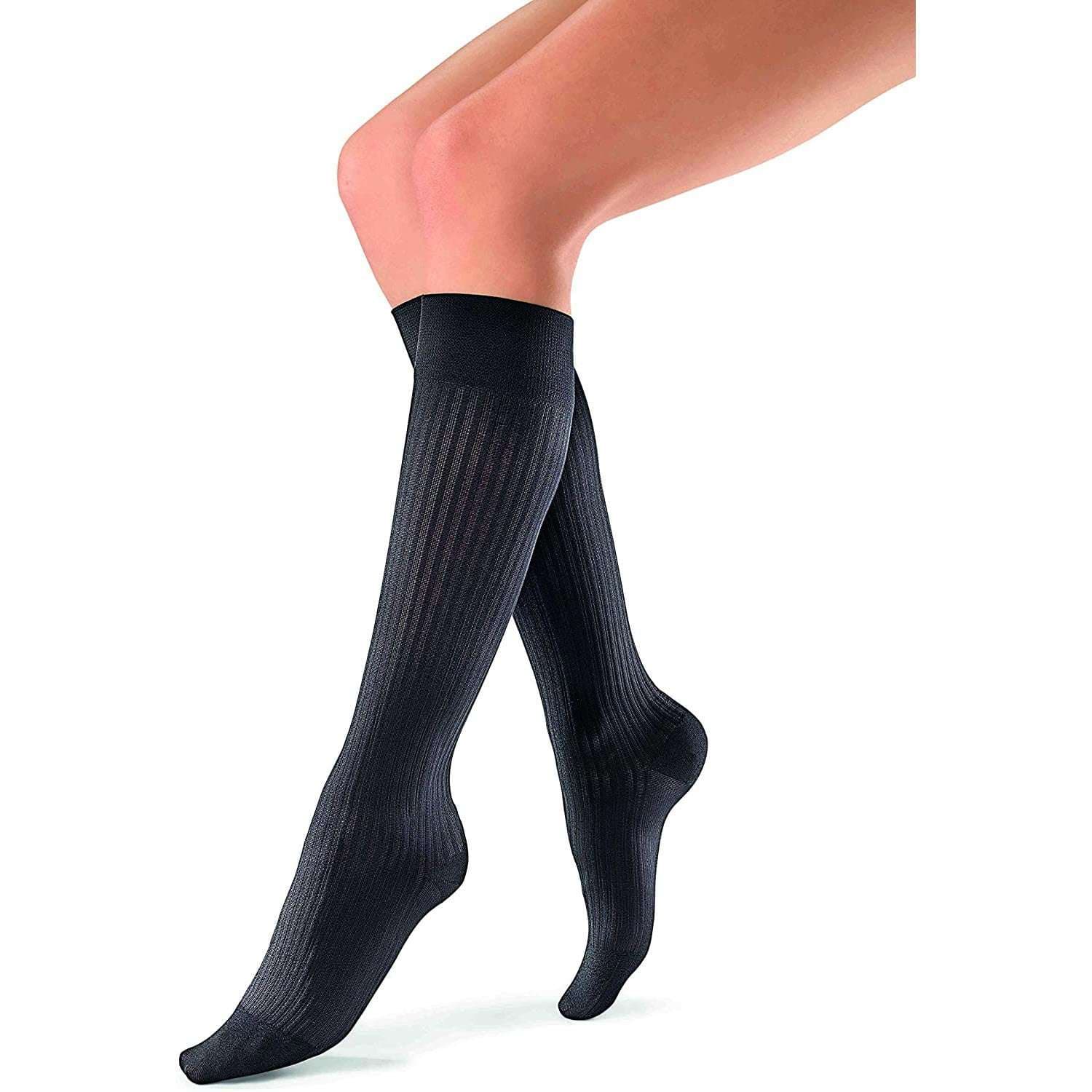 Jobst soSoft Ribbed Pattern Compression Socks, 8-15mmHg, Small, Black - Pair - Image 1