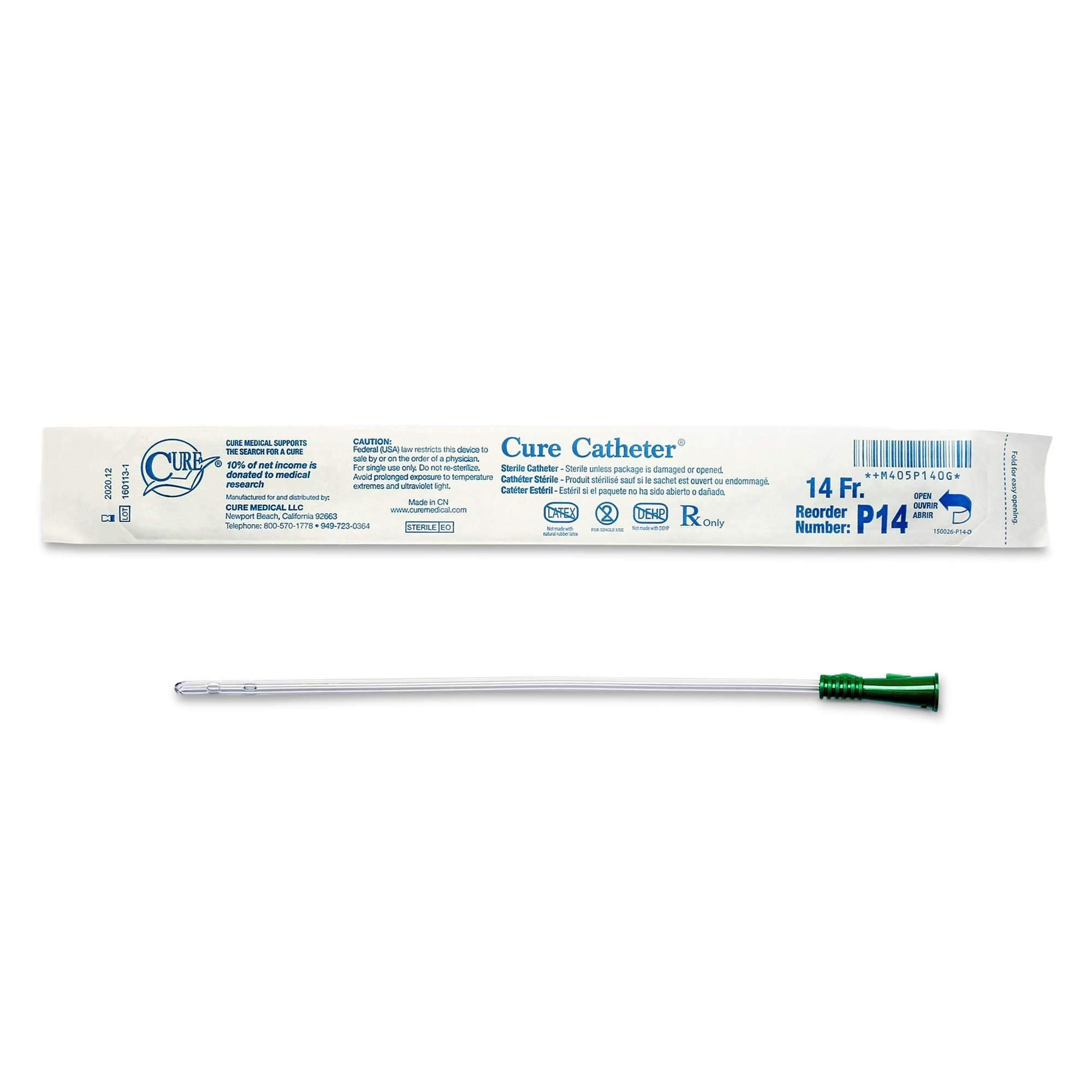 Cure Pediatric Intermittent Catheter, 14 Fr - Each - Image 1